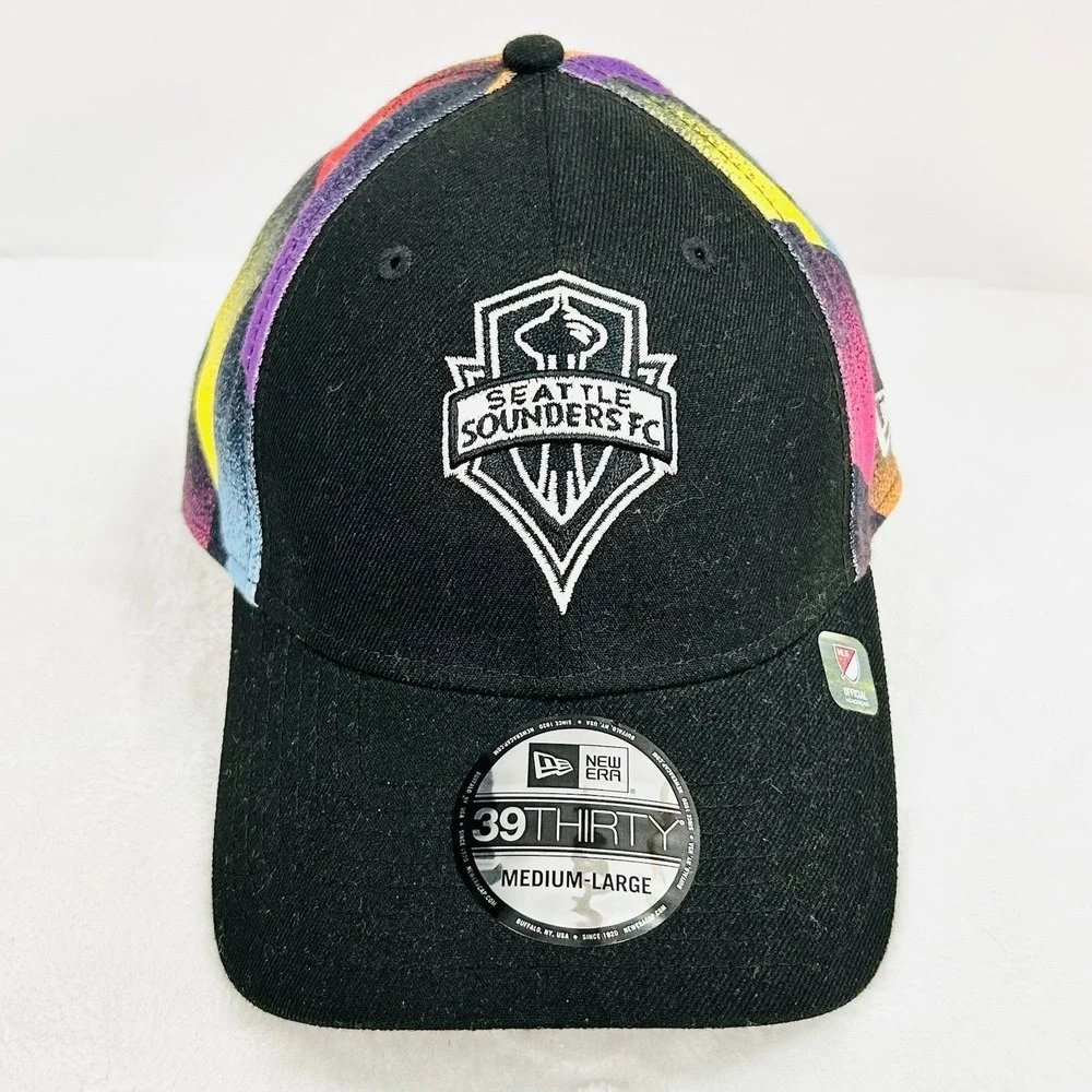 New Era Seattle Sounders FC Team Logo 39THIRTY Stretch Hat Cap M/L Black‎ MLS